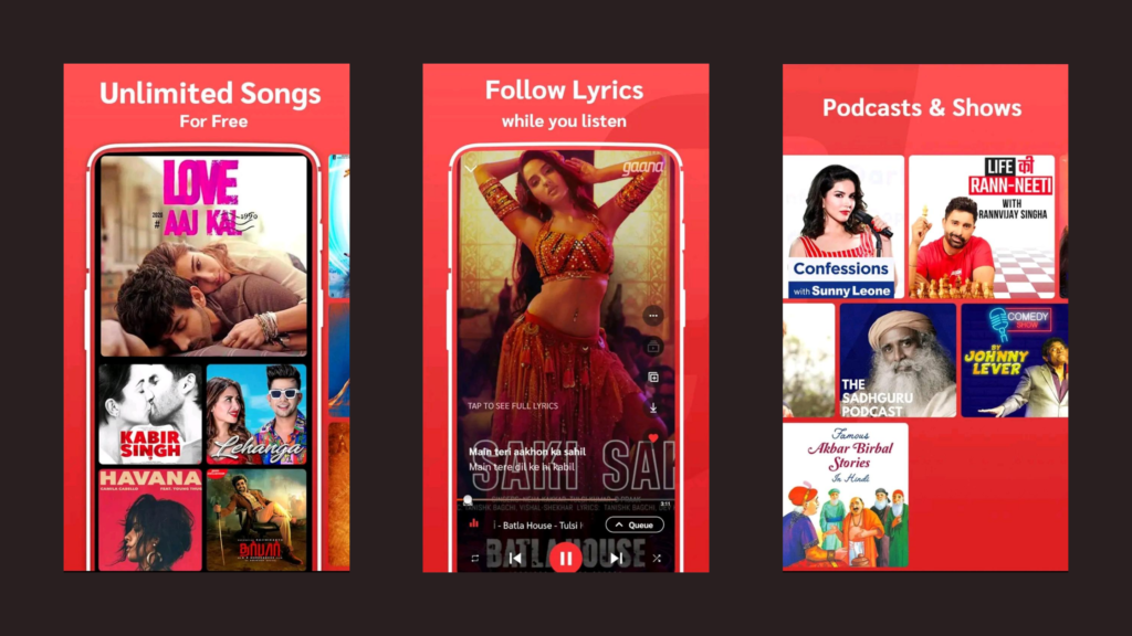 Gaana- most popular music streaming app in India.